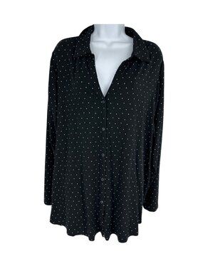 J. Jill Wearever Collection Polka Dot Button-Front Long-Sleeve Shirt Black Sz 2X